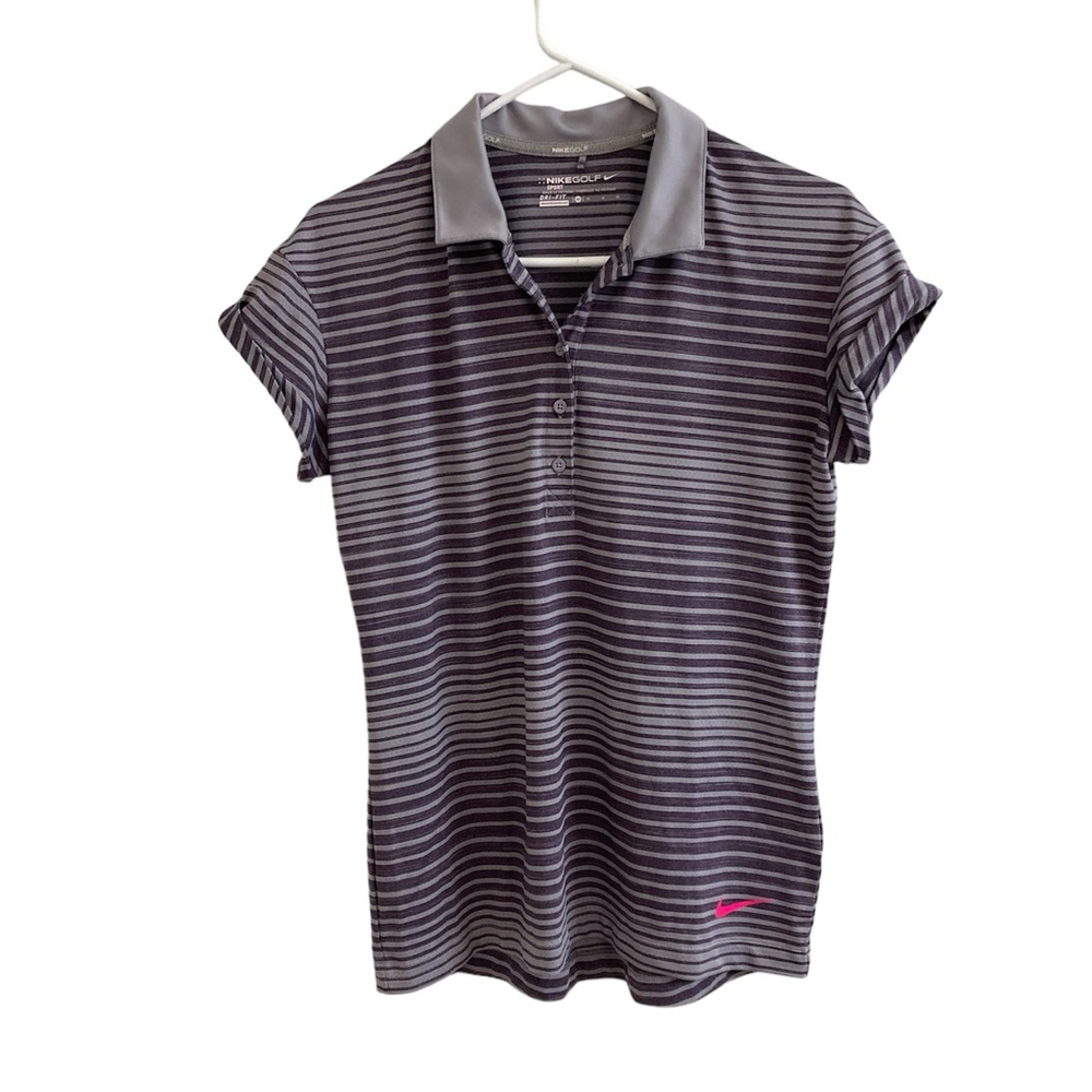 Nike Women's Purple and Gray Striped Polo Top